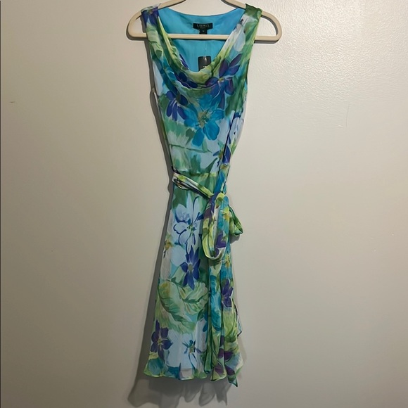 Floral Sleeveless Dress in Blue and Green - Picture 1 of 6